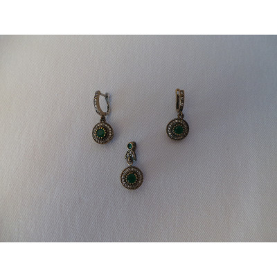Silver & Jade Stone  Jewelry Set - HA1038