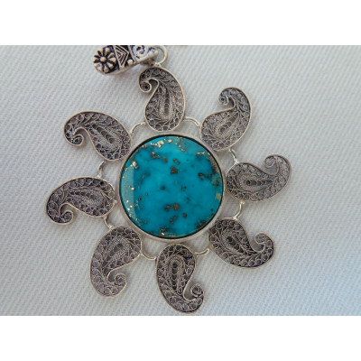Handmade Turquoise Stone and Silver Pendant  - HA2080