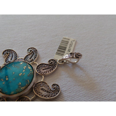 Handmade Turquoise Stone and Silver Pendant  - HA2080