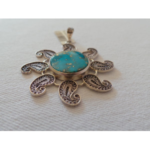 Handmade Turquoise Stone and Silver Pendant  - HA2080-Persian Handicrafts