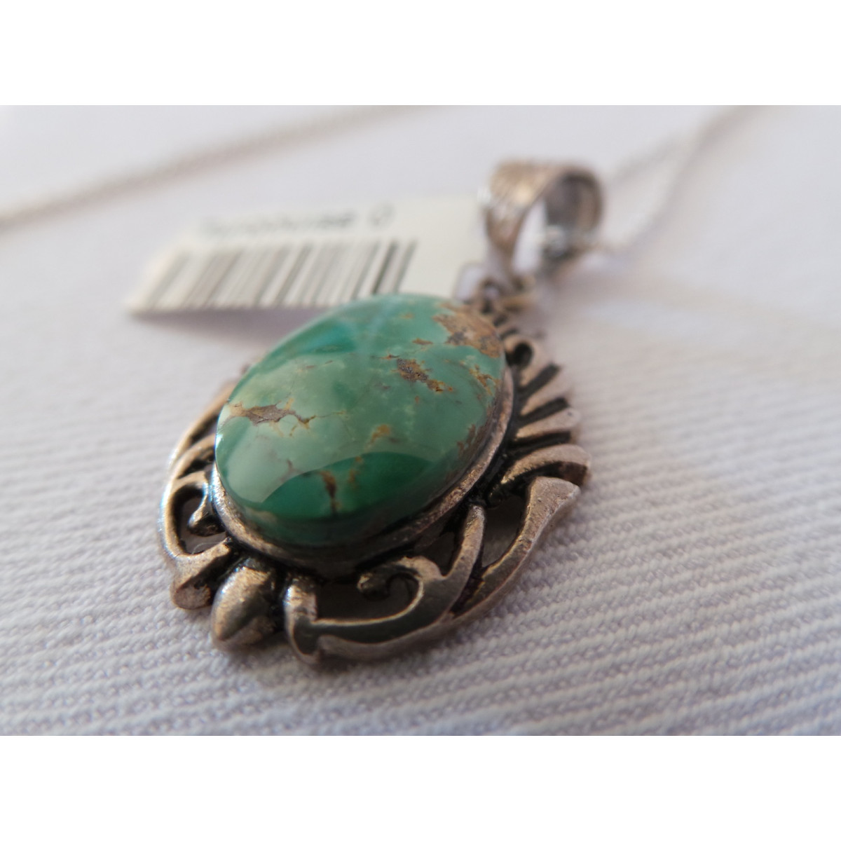 Turquoise Stone and Silver Pendant with Silver Necklace - HA2082-Persian Handicrafts