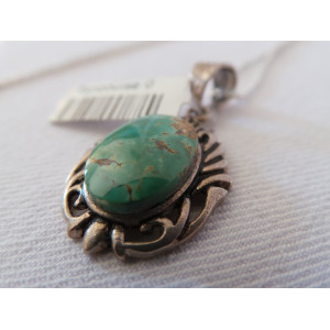 Turquoise Stone and Silver Pendant with Silver Necklace - HA2082-Persian Handicrafts