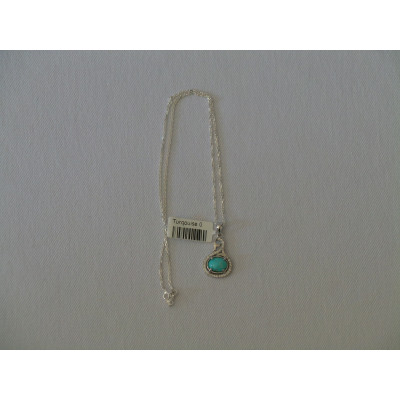 Turquoise Stone and Silver Pendant with Silver Necklace - HA2083