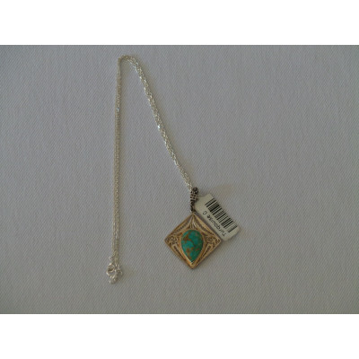Turquoise Stone and Silver Pendant with Silver Necklace - HA2084