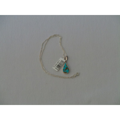 Turquoise Stone and Silver Pendant with Silver Necklace - HA2085