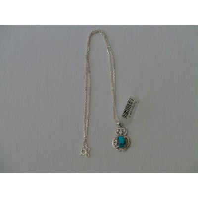 Turquoise Stone and Silver Pendant with Silver Necklace - HA2086