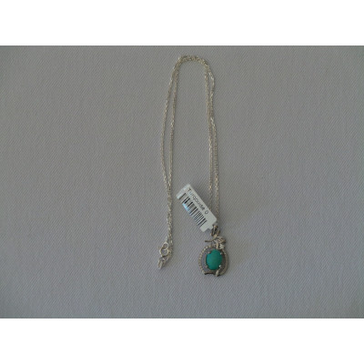 Turquoise Stone and Silver Pendant with Silver Necklace - HA2087
