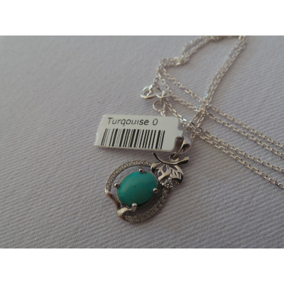 Turquoise Stone and Silver Pendant with Silver Necklace - HA2087