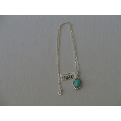 Turquoise Stone and Silver Pendant with Silver Necklace - HA2088