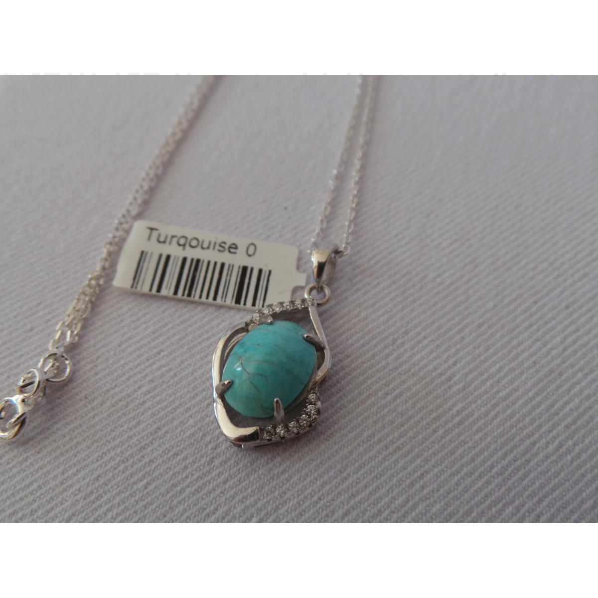 Turquoise Stone and Silver Pendant with Silver Necklace - HA2088-Persian Handicrafts