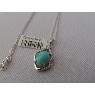 Turquoise Stone and Silver Pendant with Silver Necklace - HA2088