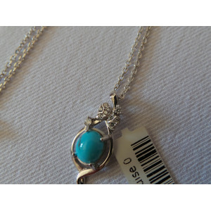 Turquoise Stone and Silver Pendant with Silver Necklace - HA2089-Persian Handicrafts
