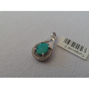 Handmade Turquoise Stone and Silver Pendant  - HA2094-Persian Handicrafts
