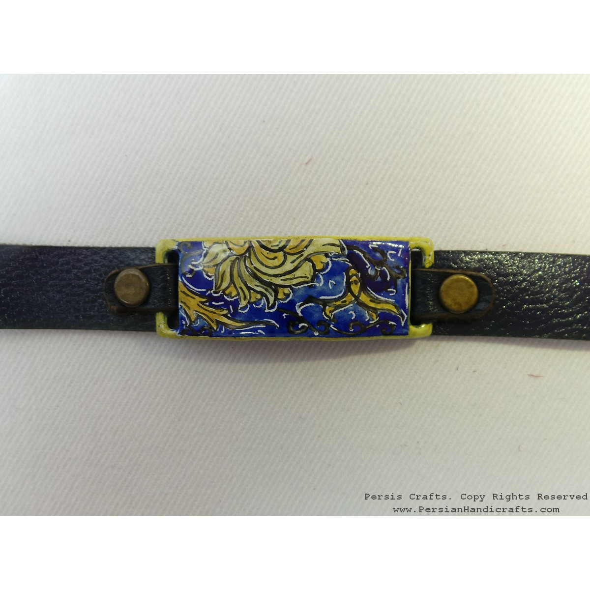 Enamel Minakari Leather Bracelet - HA3036-Persian Handicrafts