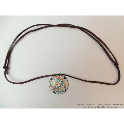 Enamel Minakari Pendant & Leather Necklace - HA3038