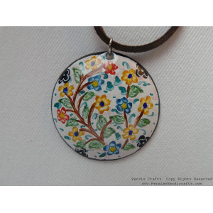 Enamel Minakari Pendant & Leather Necklace - HA3038-Persian Handicrafts