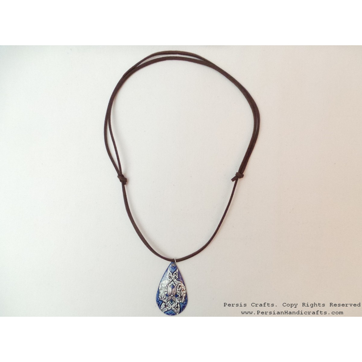 Enamel Minakari Pendant & Leather Necklace - HA3039-Persian Handicrafts
