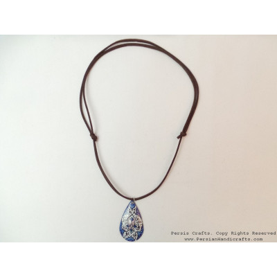 Enamel Minakari Pendant & Leather Necklace - HA3039