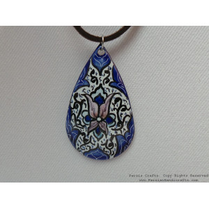 Enamel Minakari Pendant & Leather Necklace - HA3039-Persian Handicrafts