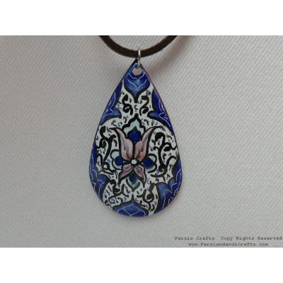 Enamel Minakari Pendant & Leather Necklace - HA3039 Enamel Minakari Pendant & Leather Necklace - HA3039