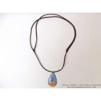 Enamel Minakari Pendant & Leather Necklace - HA3040