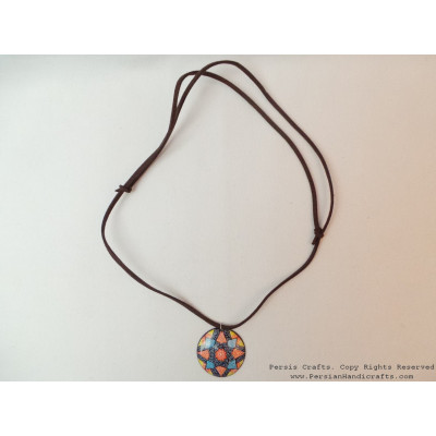 Enamel Minakari Pendant & Leather Necklace - HA3041