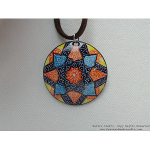 Enamel Minakari Pendant & Leather Necklace - HA3041-Persian Handicrafts