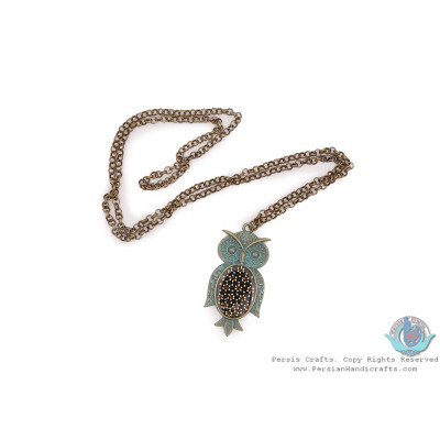 Brass Necklace & Owl Pendant with Khatam Marquetry - HA3901