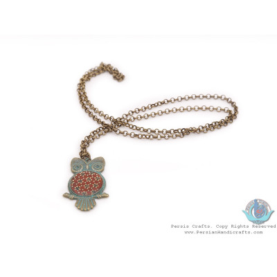 Brass Necklace & Owl Pendant with Khatam Marquetry - HA3902 Brass Necklace & Owl Pendant with Khatam Marquetry - HA3902