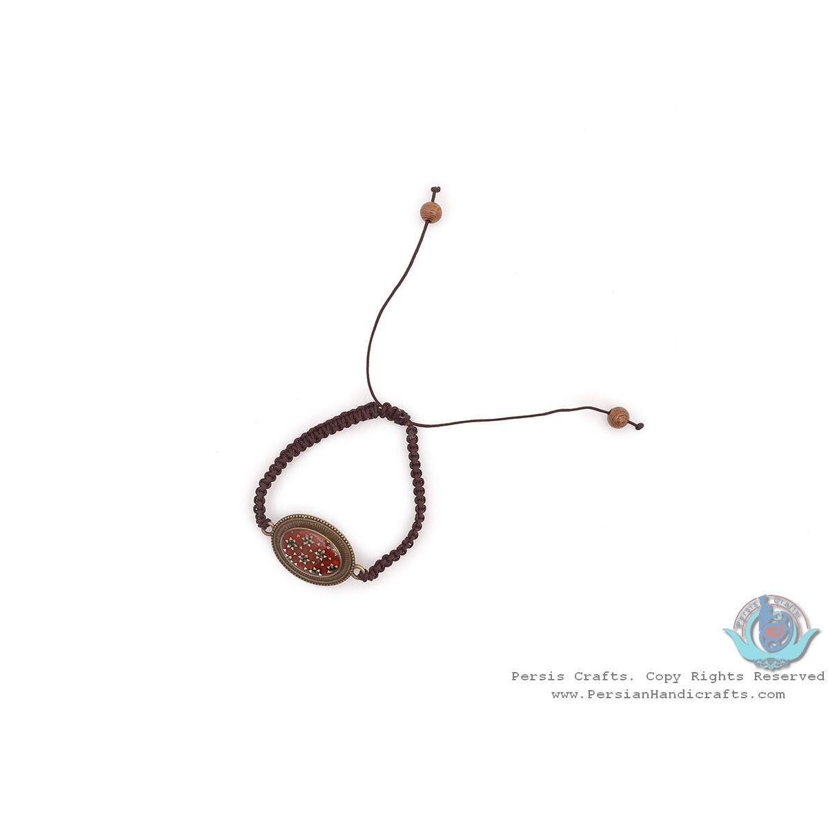 Brass & Khatam Adjustable Bracelet with Cotton Strap - HA3906-Persian Handicrafts