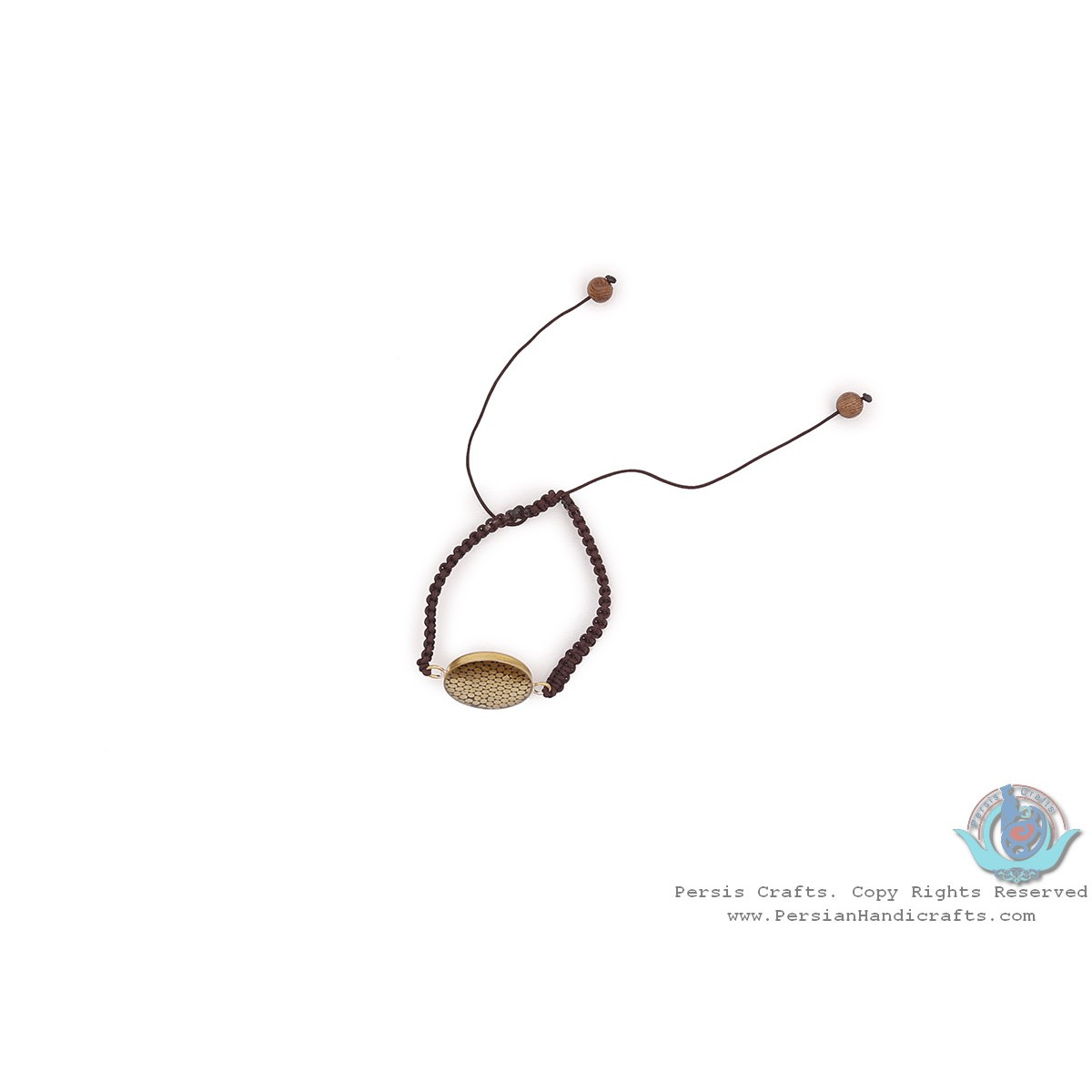 Brass & Khatam Adjustable Bracelet with Cotton Strap - HA3907-Persian Handicrafts