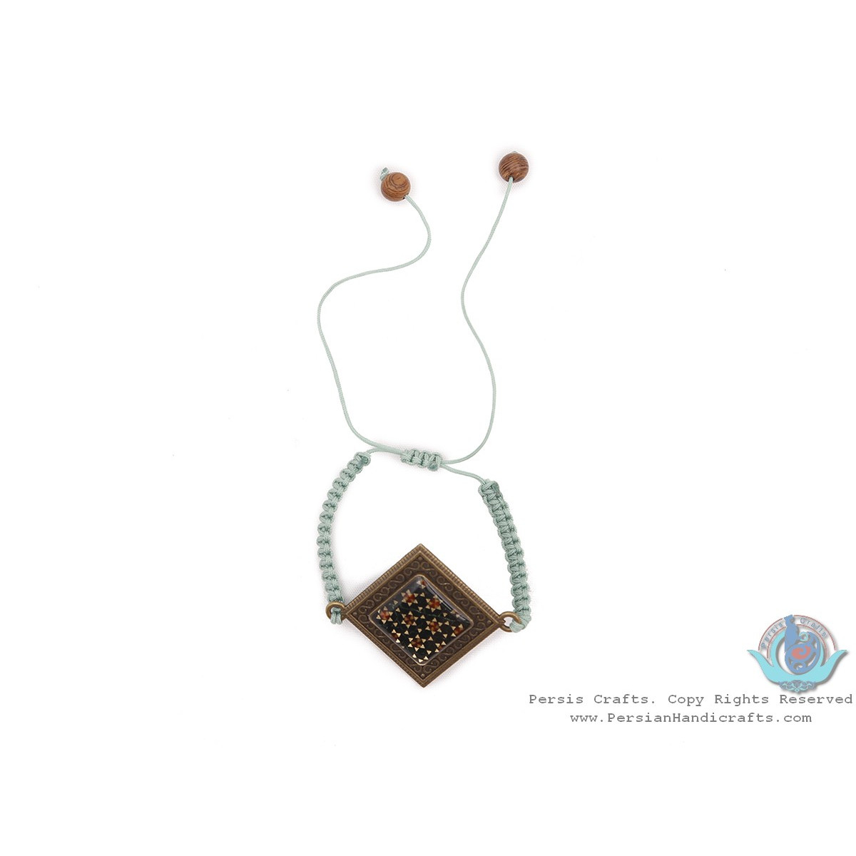 Brass & Khatam Adjustable Bracelet with Cotton Strap - HA3908-Persian Handicrafts