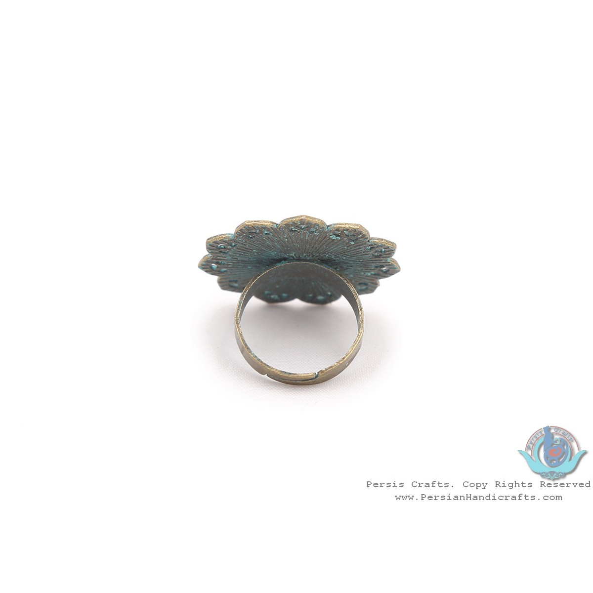 Brass & Khatam on Sun Shape Top Adjustable Ring - HA3909-Persian Handicrafts