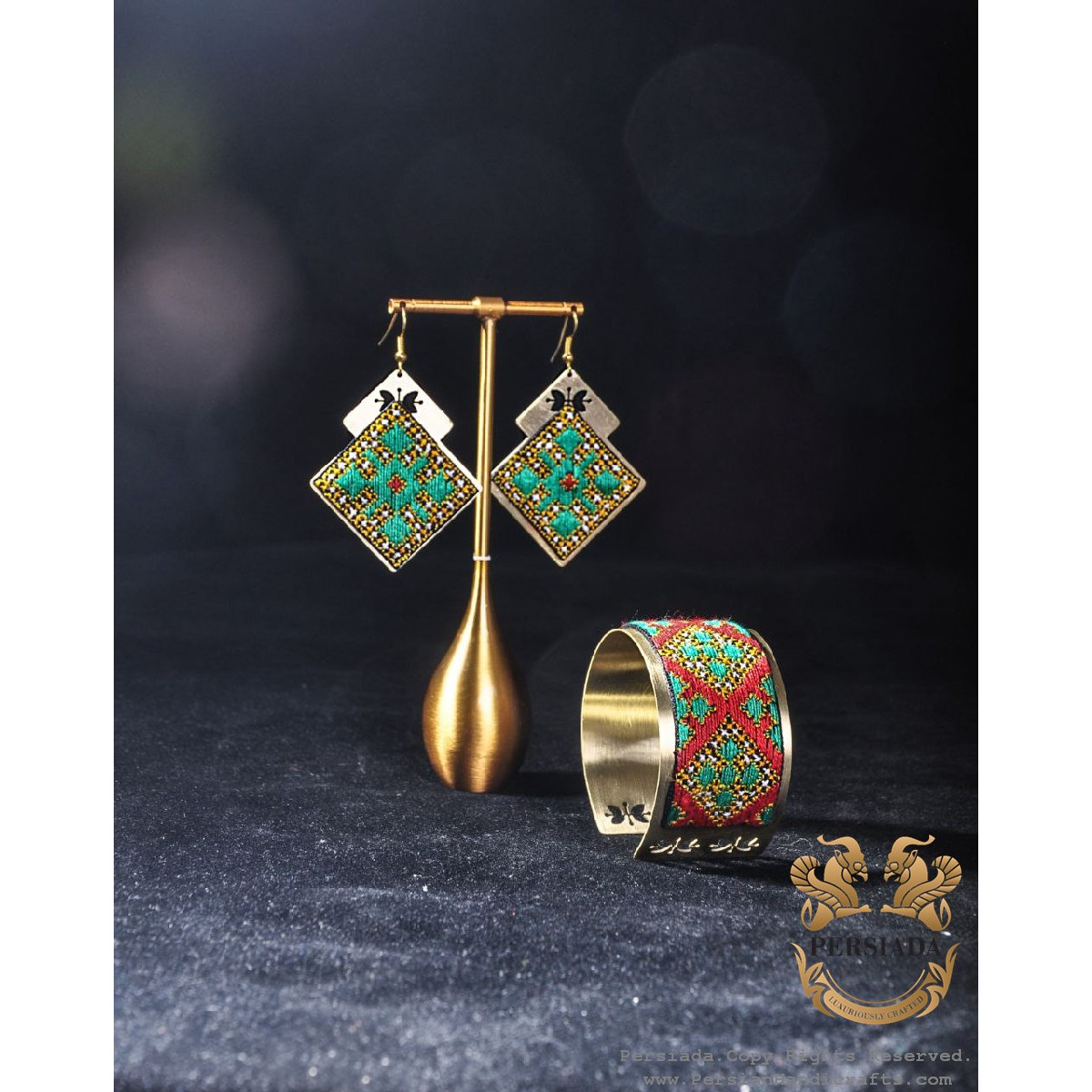 Brass  Bracelet Earrings Set | Balouch Needlework | PHW2001-Persiada Persian Handicrafts