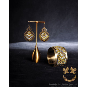 Brass  Bracelet Earrings Set | Balouch Needlework | PHW2001-Persiada Persian Handicrafts