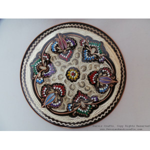 Enameled/Engraved Wall Hanging Plate - HE1025-Persian Handicrafts