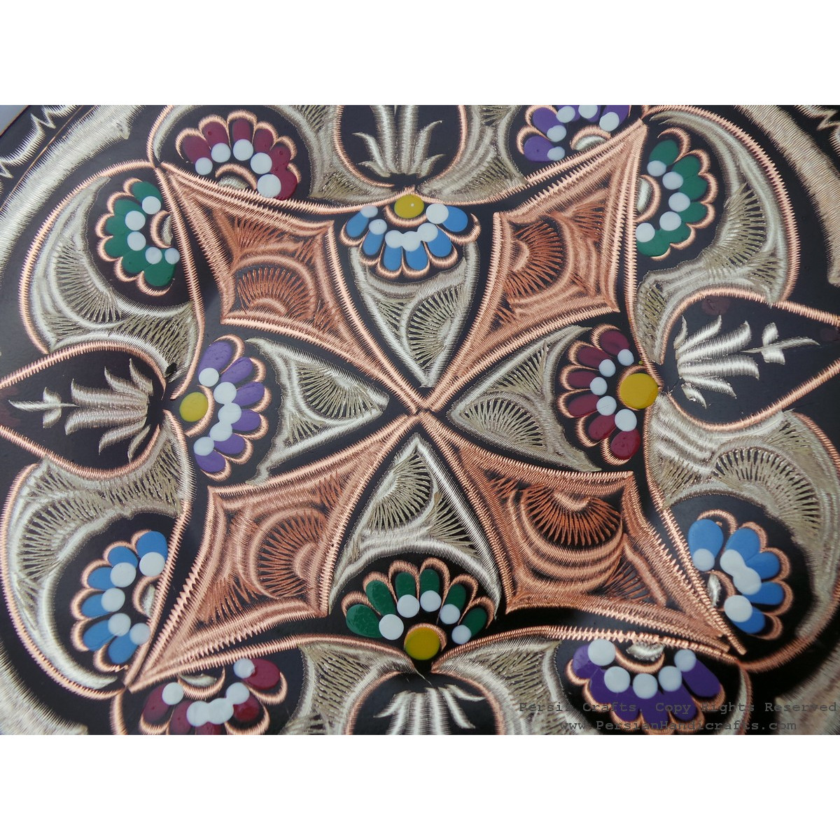 Enameled/Engraved Wall Hanging Plate - HE1026-Persian Handicrafts