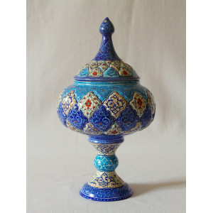 Enamel on Copper Pedestal Candy/Nut Bowl Dish - HE2021-Persian Handicrafts