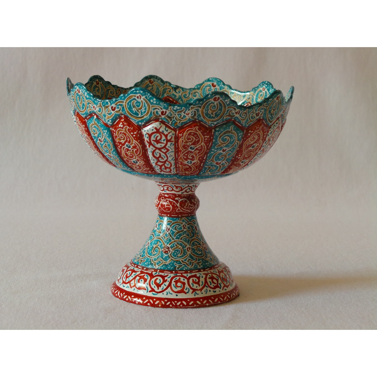 Enamel on Copper Pedestal Candy/Nut Bowl Dish - HE2026-Persian Handicrafts