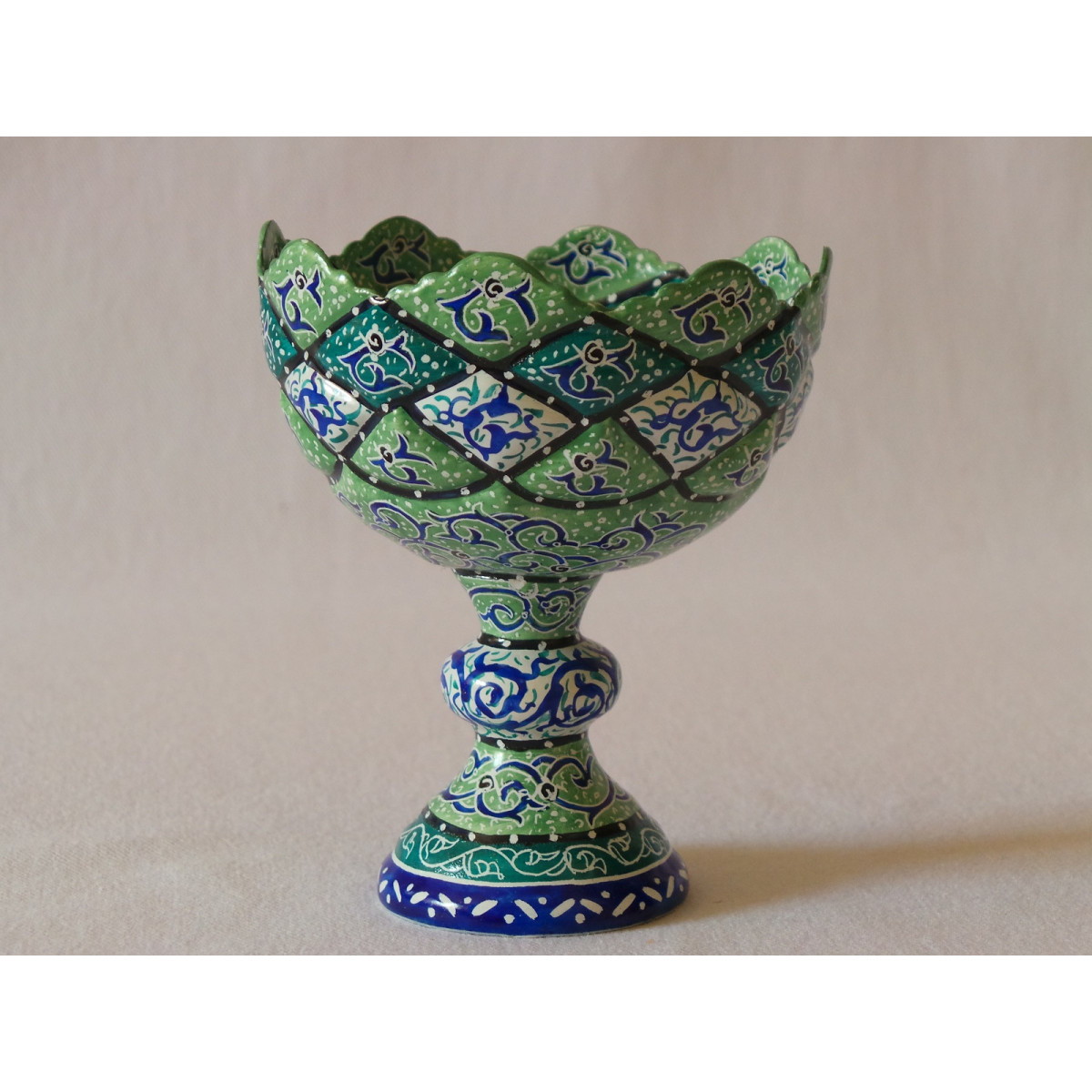 Enamel on Copper Pedestal Candy/Nut Bowl Dish - HE2027-Persian Handicrafts