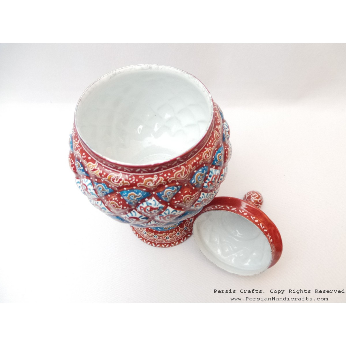 Enamel on Copper Pedestal Candy/Nut Bowl Dish - HE3000-Persian Handicrafts