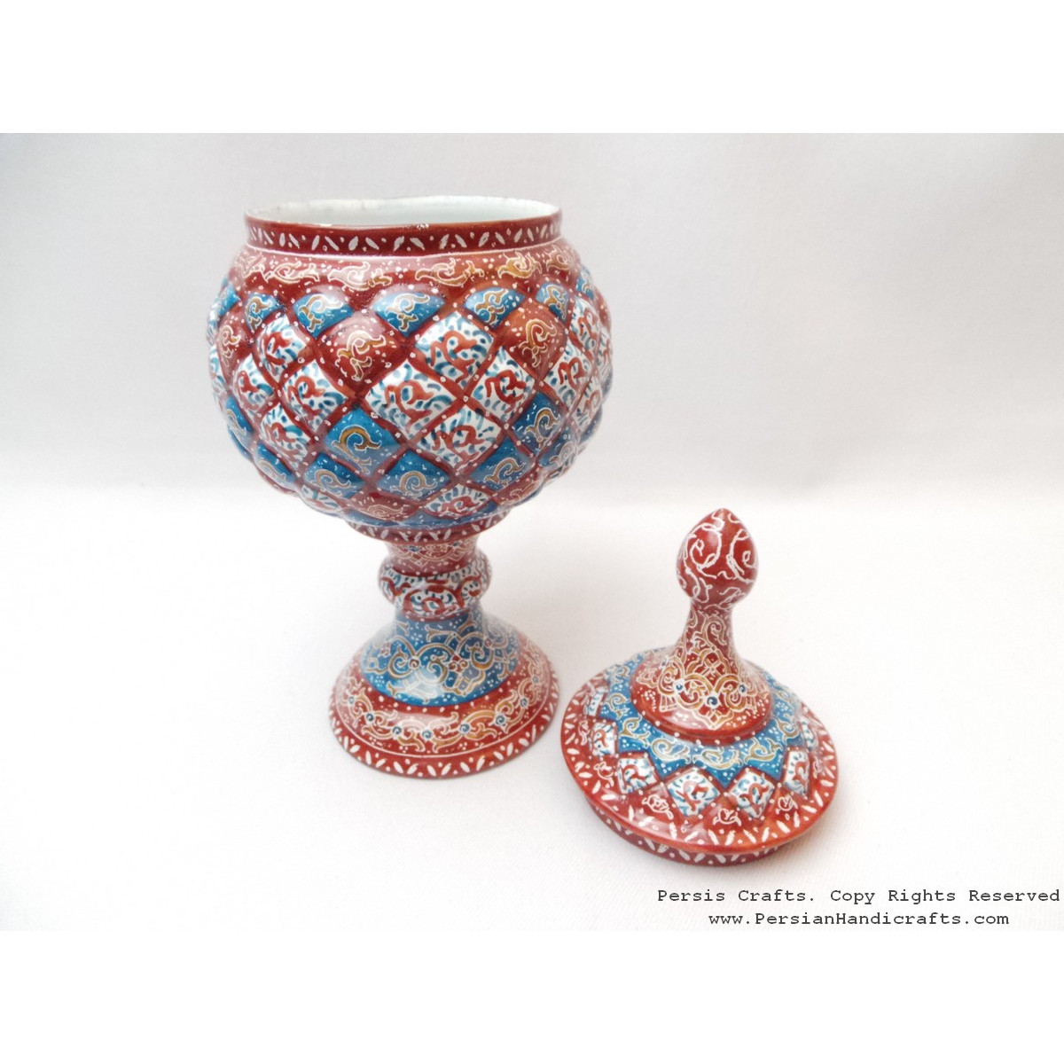 Enamel on Copper Pedestal Candy/Nut Bowl Dish - HE3000-Persian Handicrafts