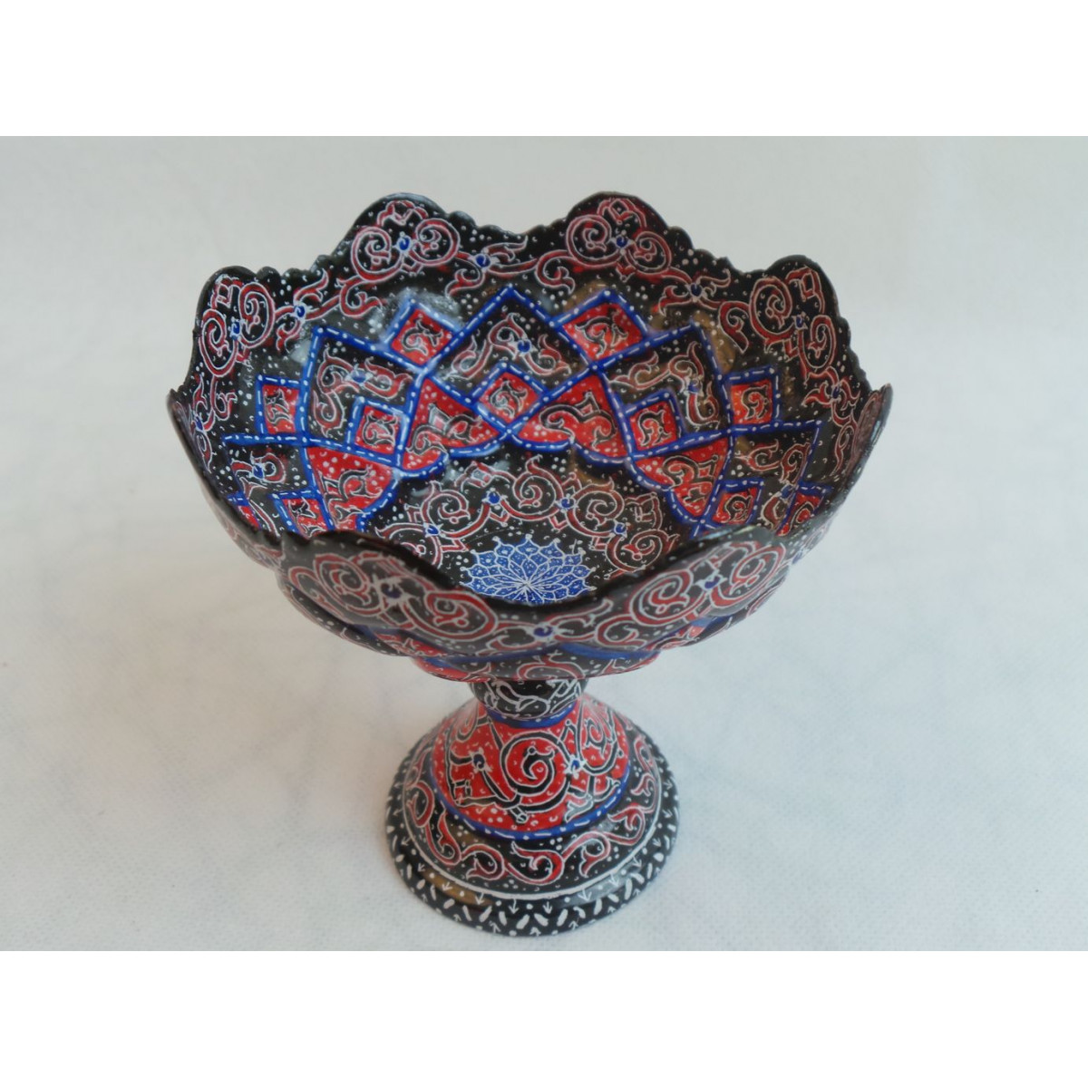 Enamel on Copper Pedestal Candy/Nut Bowl Dish - HE3002-Persian Handicrafts