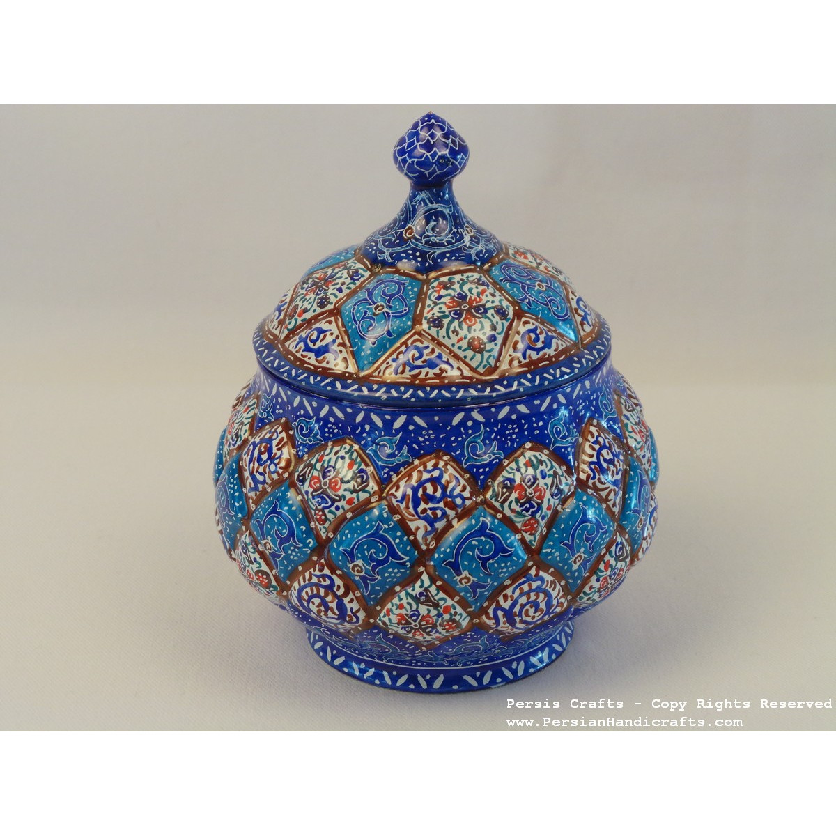 Enamel on Copper Sugar Pot/Candy Dish - HE3020-Persian Handicrafts