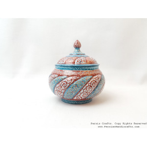 Sugar or Candy Bowl with Lid - Enamel (Minakari) on Copper - HE3022-Persian Handicrafts