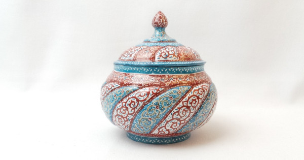 Enamel (Minakari) Large Candy Pot or Sugar Bowl - Isfahan handmade - 21*26  cm