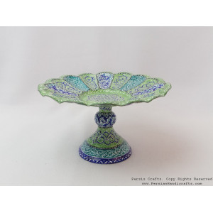 Small Pedestal Cookie Platter  - Enamel (Minakari)  - HE3024-Persian Handicrafts