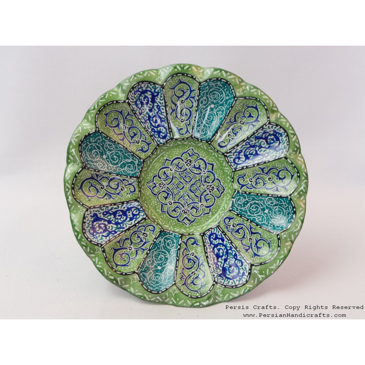 Small Pedestal Cookie Platter  - Enamel (Minakari)  - HE3024-Persian Handicrafts