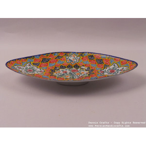 Unique Enameled Oval Dish (Custom Bird & Flower Design) - HE3026-Persian Handicrafts