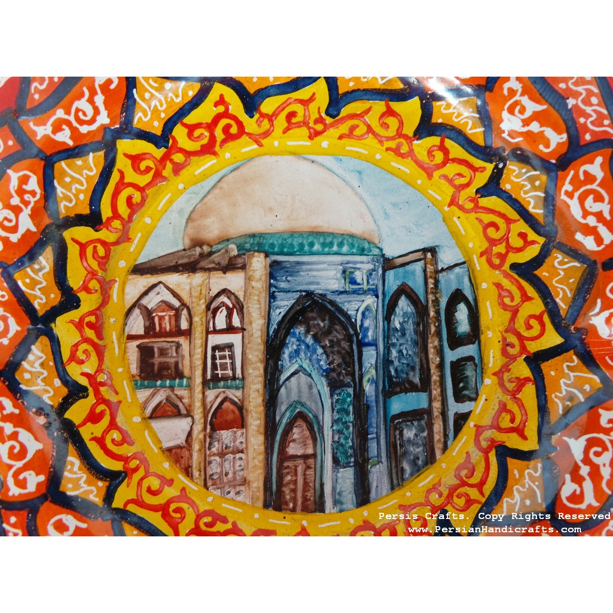 Mosque Dome Design Ash Tray - Enamel (Minakari) HE3029-Persian Handicrafts